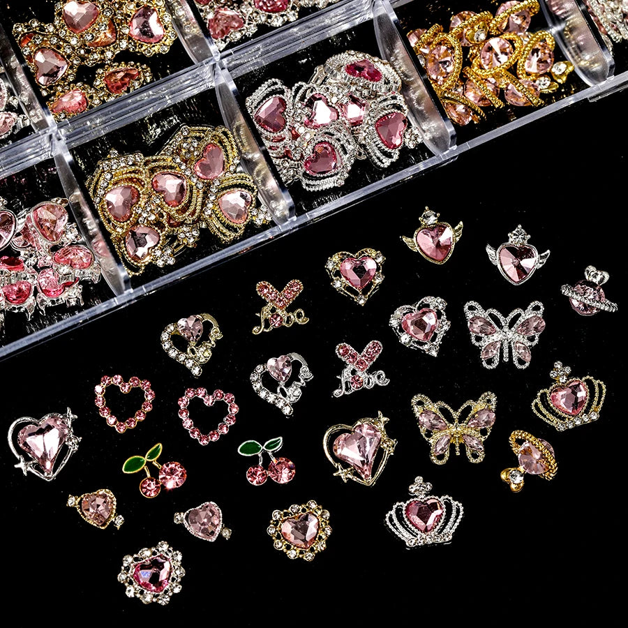 New Arrival 3D Rhinestones Heart/Planet Nail Charms Jewelry Glass Nail Parts Diamond Crystal Decoration Valentine Nail Charm