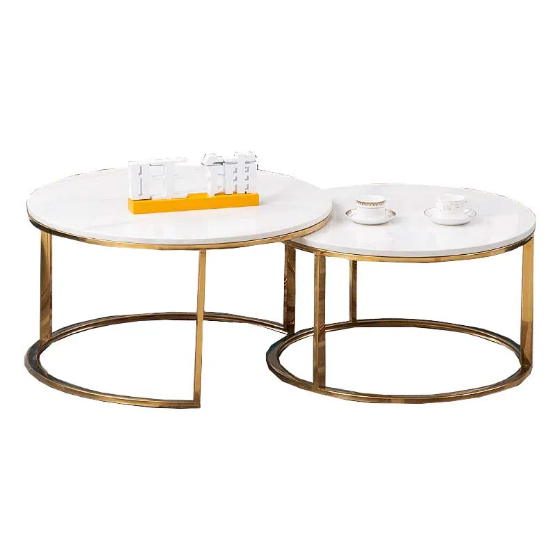 Modern Centre Table Marble Top Round Table Living Room Furniture Metal Stainless Steel Frame MegaBDM