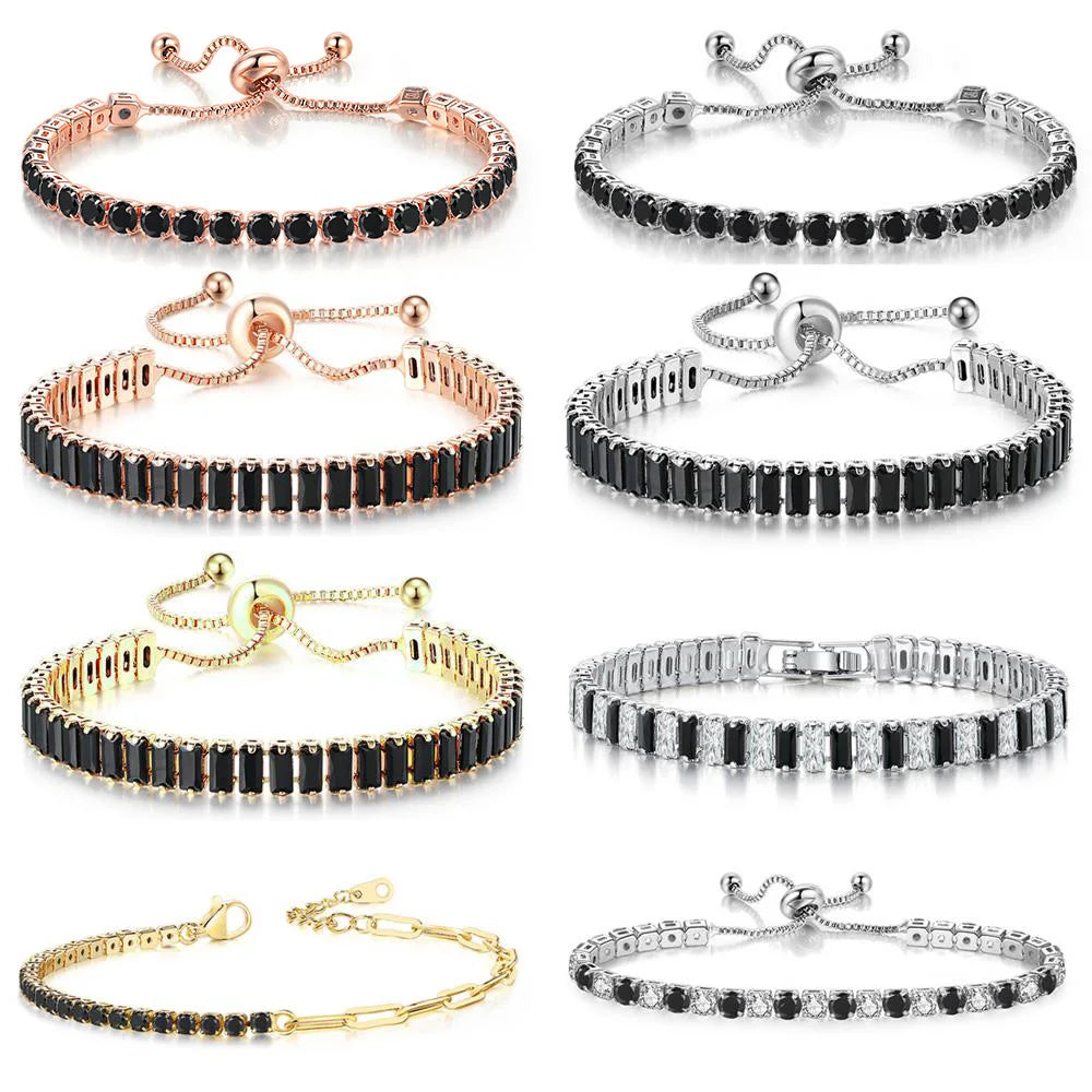 Hot Sale Black Stone Tennis Bracelet for Women Gold Silver Color Fashion Party Wedding Jewelry Bracelet Gift Chain Accessories