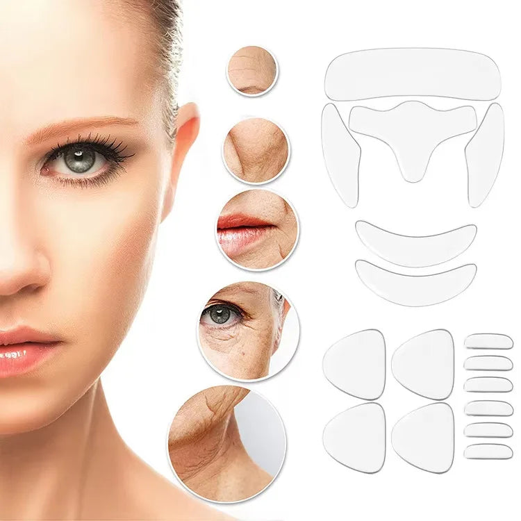 16pcs Reusable Cruelty-free Anti Wrinkle Silicone Patches for Face Forehead and Under Eye Overnight Wrinkle Removal Face Tape