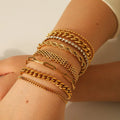 Women's 18K Gold-Plated Stainless Steel Anklet Bracelet Simple Summer Geometric Pattern Waterproof Layered Delicate Trendy