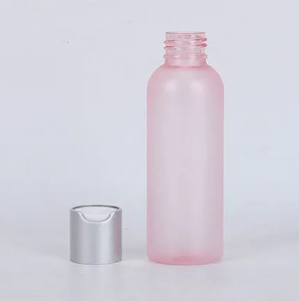 4 oz 120ml Matte Pink PET Cosmo Round Bottles With 24-410 Smooth Silver Disc Top Caps Skincare Cosmetics Container