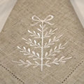 Christmas Theme 100% Linen Napkins Handmade Square Napkins with Light Beige and White Floral Embroidery for Organic Table Decor