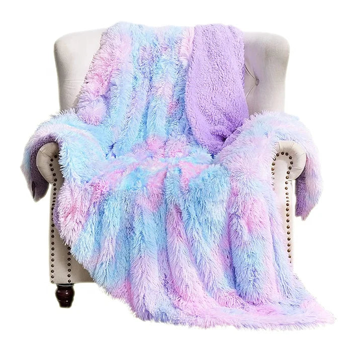 Super Soft Premium rainbow Luxury Blanket Sofa Couch Faux Fur Sherpa Throw Bed Blanket for Winter