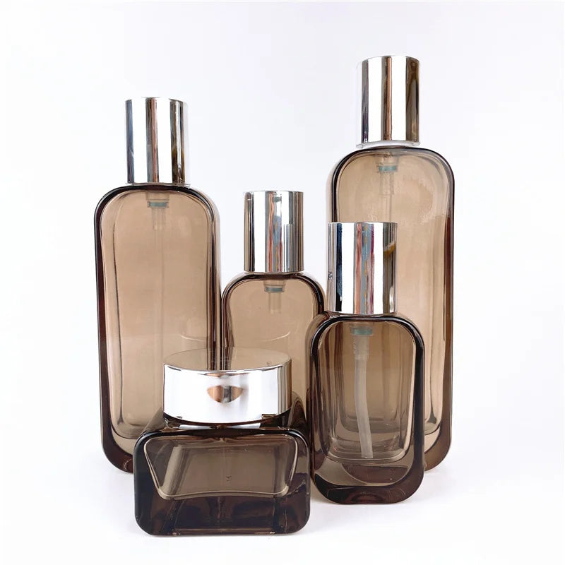 20 30 50 100 120ml Translucent Black Glass Bottle Free Sample Cosmetic Packaging Cream Bottle Free Design Skin Care Empty Bottle
