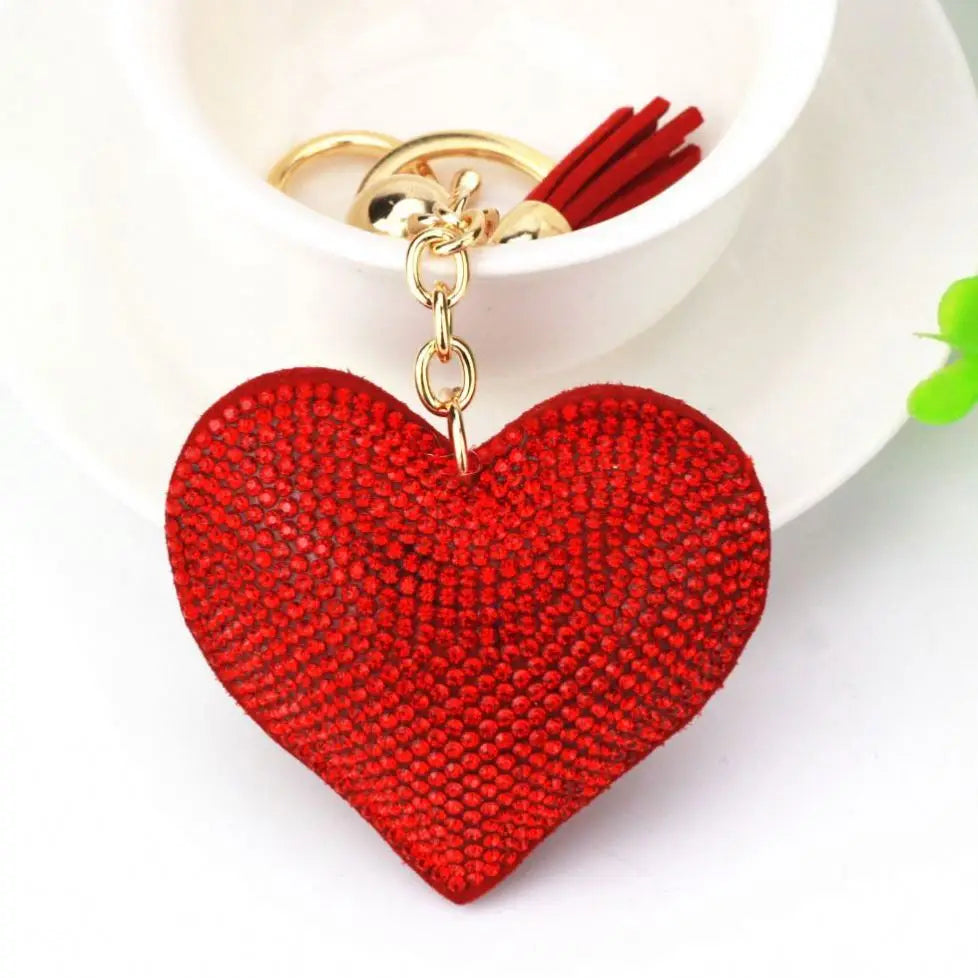 Fashion Glitter Heart Keychain Tassel Key Holder Crystal Heart Love Other Key Chains Key Ring Charm Car Pendant Gift Wholesale