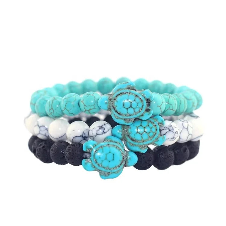 Wholesale 8mm Natural Turquoise Tortoise Bracelet Natural Stone Sea Turtle Round Beads Bracelet