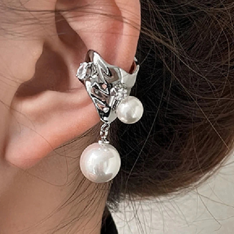 Kaimei 100 Designs Fashion Jewelry Pearl Zircon Ear Clip Without Ear Hole Female Ear Bone Clip Silver Cuff Earrings No Piercing