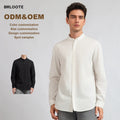Custom Stand Collar Cotton Blend Shirt Retro Long Sleeved Breathable Blend Soft Men's Shirt for Spring and Summer