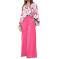 Women's Elegant Flare Pants Two Piece Set S-3XL Wholesale Floral Printing Long Sleeved Shirts Top Loose Fit