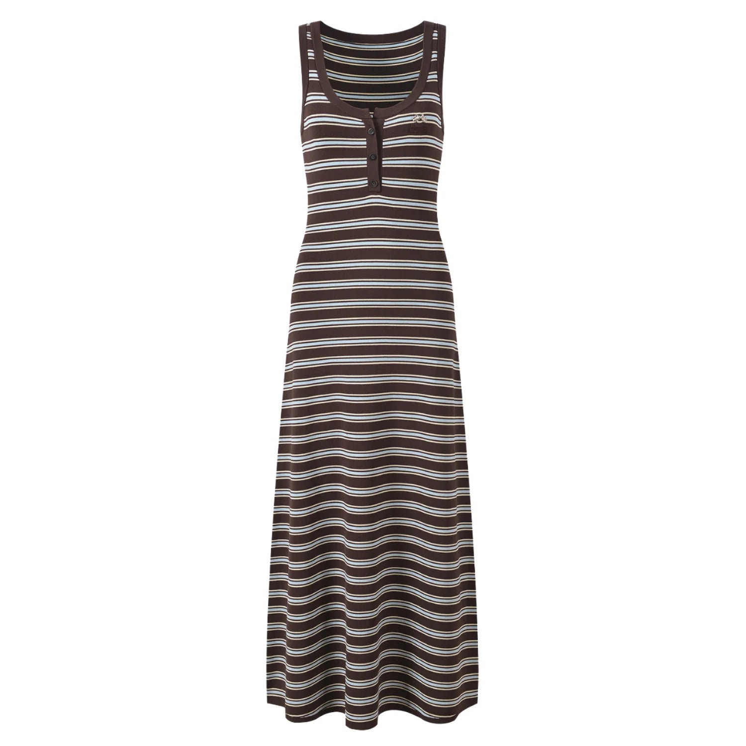 Women's 2025 Summer Maxi Dress Colorblock Striped Knitted Round Collar Sleeveless Plain Dyed Holiday Casual Ladies Fashion