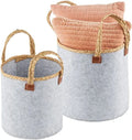 Portable Round Felt Storage Felt Laundry Storage Basket Attached Braided Handles Felt Laundry Storage Basket
