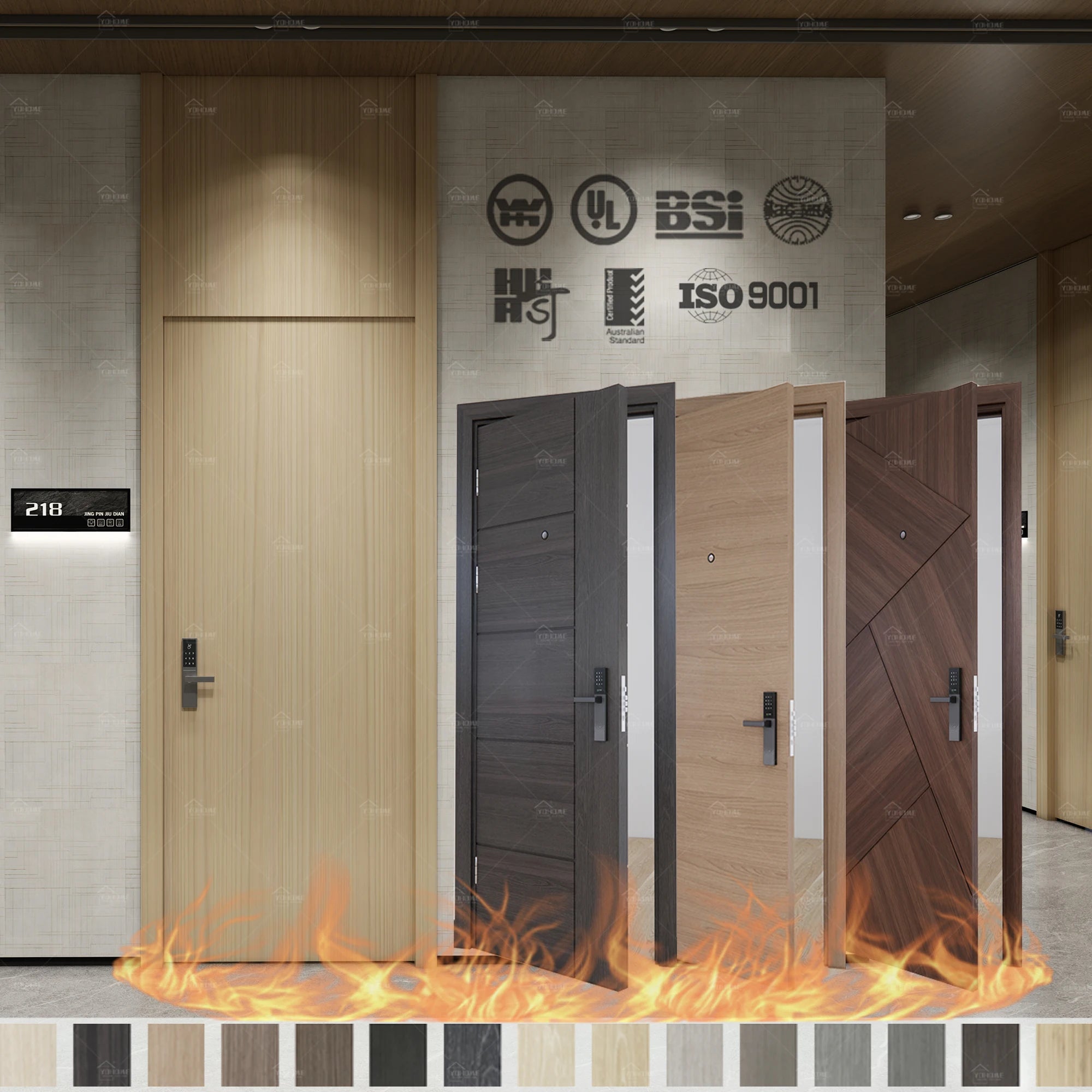 China Top Manufacturer Custom Fire Proof Oak Fire Against Door for Hotels Wood Fireproof 20 30 60 90 Minutes Hotel Fire Doors