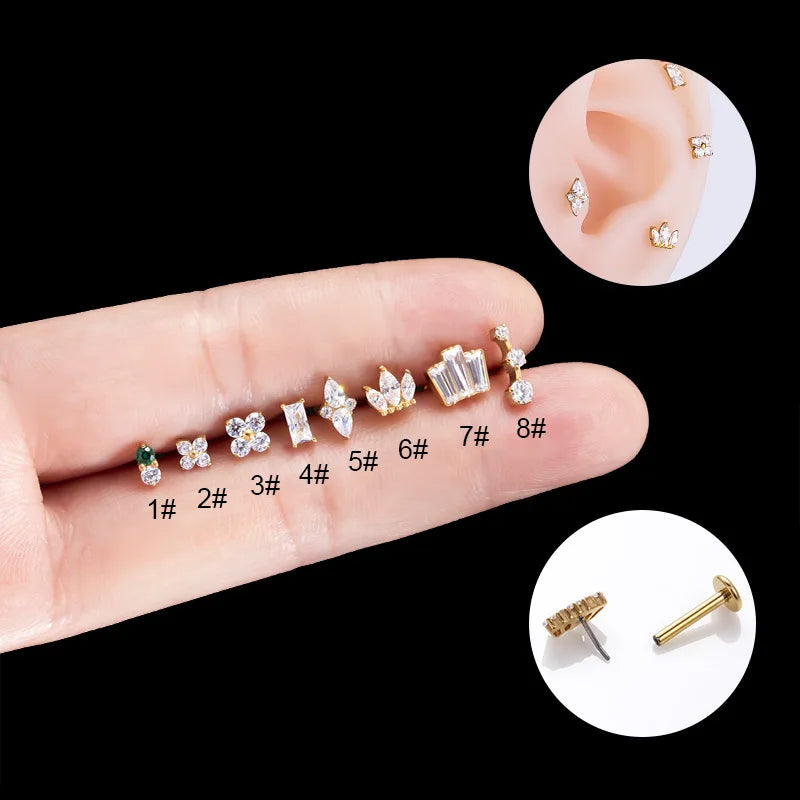Factory 1.2mm 6mm 8mm Implant Grade Threadless Labret Style Tragus Flat Back Helix Ear Titanium Studs R.Gem. Jewelry