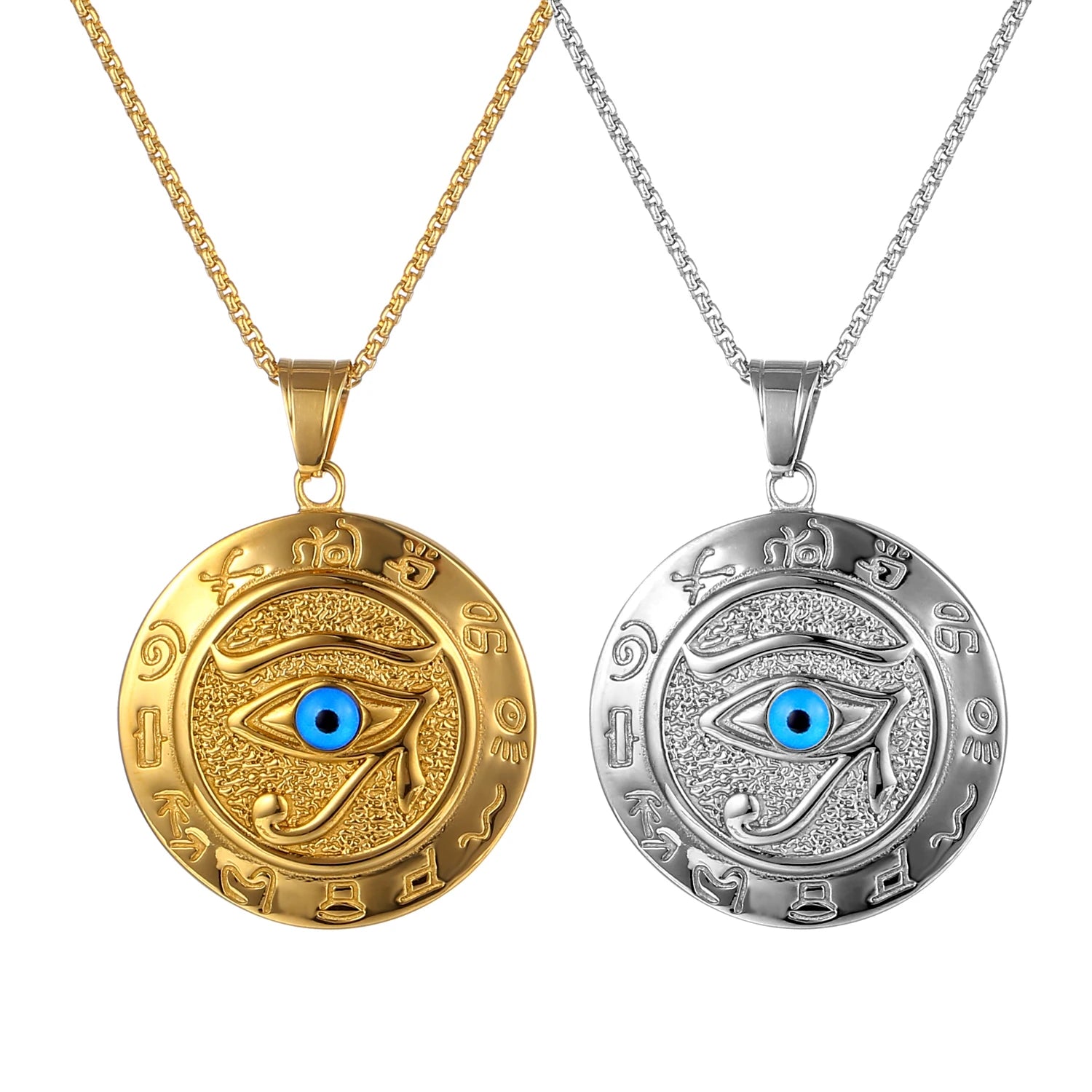 Vintage Ancient Evil Eye of Horus Pendant Stainless Steel 18K Gold Plated Lucky Protection Egyptian Medal Necklace Gifts