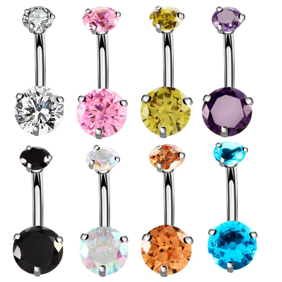 30pcs Mix Colors 14G 316L Stainless Dangle Belly Button Rings for Women Girls Screw Navel Rings Curved Barbell CZ Body Piercing