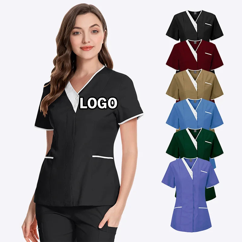 Custom Logo Short Sleeve Medical Scrubs Uniforms Women Men Doctors Surgical Hospital Dental Clinic Nursing Clothing Sets