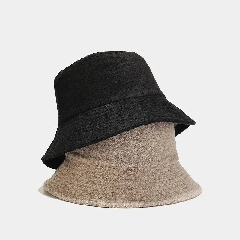 Outdoor Cotton Terry Towel Sunshade Sunscreen Bucket Fisherman Cap Flat Top Wide Brim Solid Bucket Hat