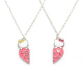 2pcs/set Cartoon Cute Love Cat Women's Best Friend Couple Alloy Heart Shape Party Jewelry Kitty Pendant Necklace Set