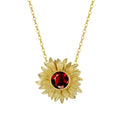 RINNTIN GMN22 You Are My Sunshine Sunflower Gold Necklace 925 Silver Natural Garnet Necklace Jewelry Gift for Women Girlfriend