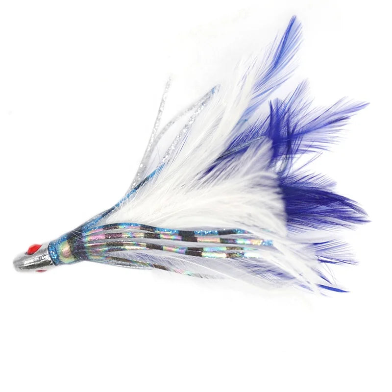 5 Inches 18G Tuna Feather Head Trolling Fishing Squid Lures With Octopus Squid Skirt Saltwater Ocean Beach Fishing Tackle Lure
