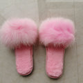 Women's Winter New Style Large Size Anti-Slippery Height Flat Slides Real Fox Fur for Slippers Short Plush Fluffy Sandals