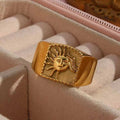 Retro Stylish Stainless Steel & 18K Gold Plated Punk Religious Inlay Stone Ring Fashionable Sun Design for Women ODM Supplier