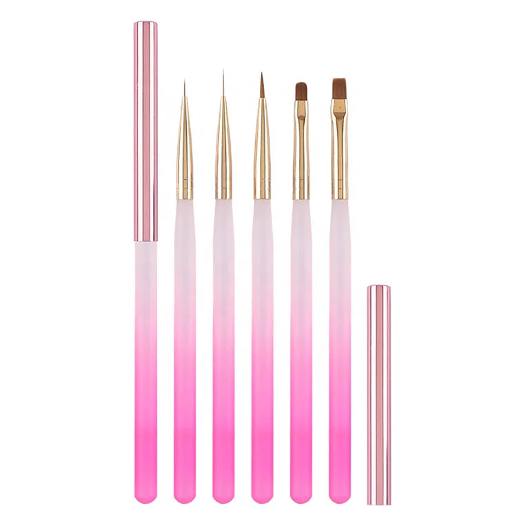 New Nails Tool Supplies Wholesale Logo Paint Brush Gradient Pink Color Liner UV Gel Painting Flat Oval Acrylic Nail Art Brush