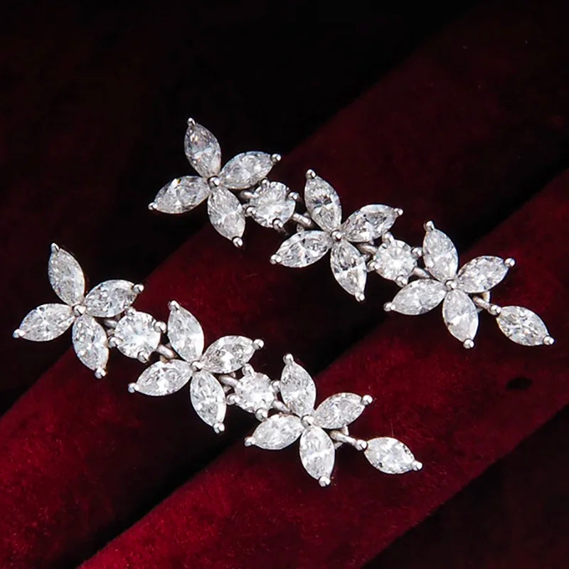 Huitan Women Dangle Earrings with Dazzling Cubic Zirconia Fashion Flower Design Luxury Female Wedding Butterfly Earrings