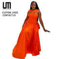 Liu Ming New Fashion Spring Summer Sexy Hollow Out Round Neck Sleeveless Solid Color Long Dresses for Women