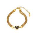 European and American Styles Stainless Steel 18K Three Chains Black White Heart Bracelet for Women Gift