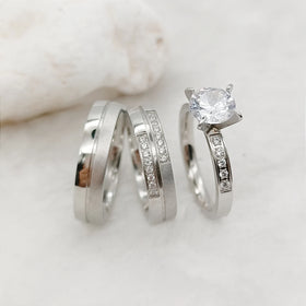 3pcs Wedding Engagement Rings Bridal Sets Fall LOVE Silver Stainless Steel Jewelry 18K Gold for Couples for Parties Gifts