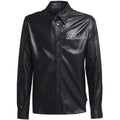 Wholesale Customized Logo Men's Mandarin Collar Anti-Wrinkle Anti-Shrink Button Casual Full Sleeve Synthetic Leather Shirt Black