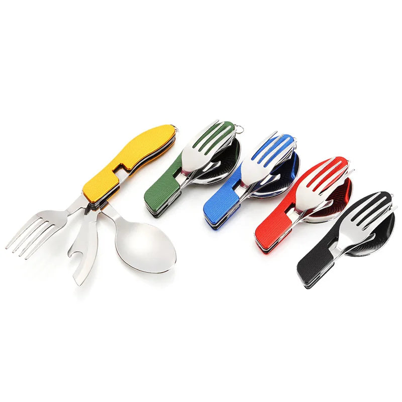 Kongbo CC01 Detachable Camping Utensils Cutlery Set 4 in 1 Stainless Steel Travel Foldable Knife Fork Spoon Bottle Opener