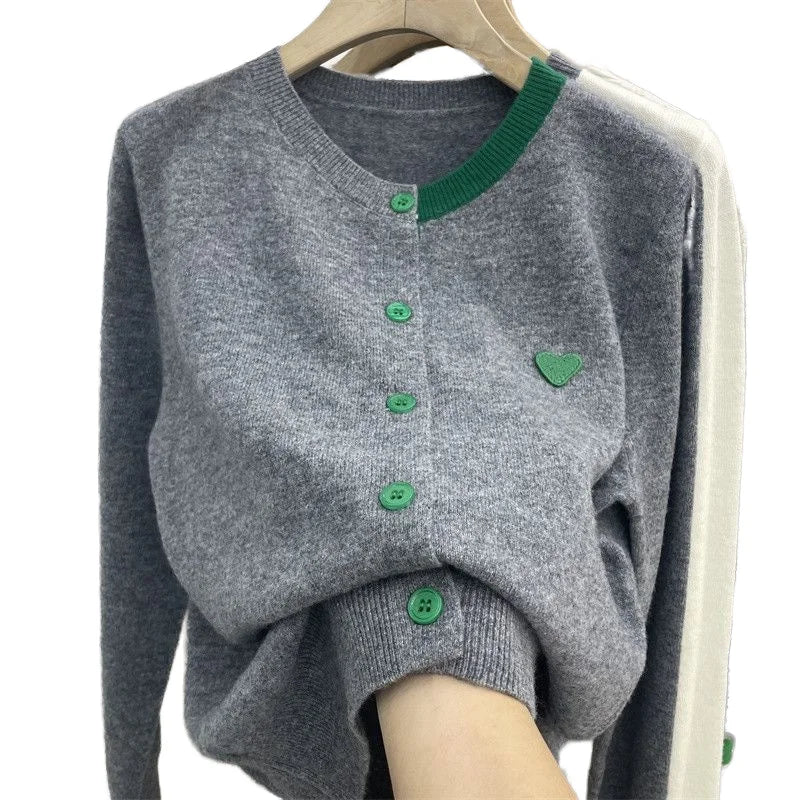 Winter Knitting Pullover Women Sweatshirt Top Casual Basic Love Design Knitwear Jumper Long Sleeve Sweaters Woman Cardigan