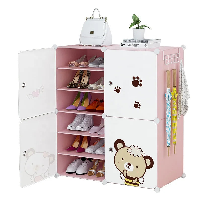 Simple Modern 6-Layer Extendable Plastic Shoe Rack Dust-proof Stickers Kids Portable Living Room Hotel Storage Furniture
