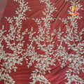 Wholesale Price 100% Polyester Eco-Friendly White Chemical Fancy Embroidery Bridal Luxury Beaded Mesh Tulle Lace Fabrics