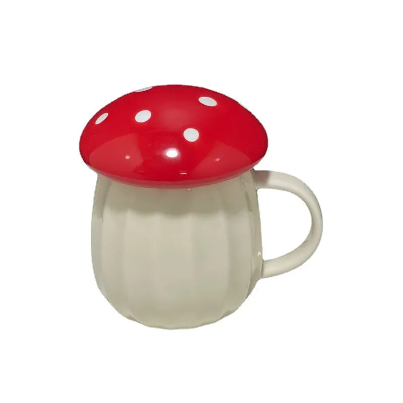 Madou Creative 12oz Ceramic Mug Cute Red Mushroom Design Breakfast Milk Coffee Cup Lid Office Home Use Free Business Gifts