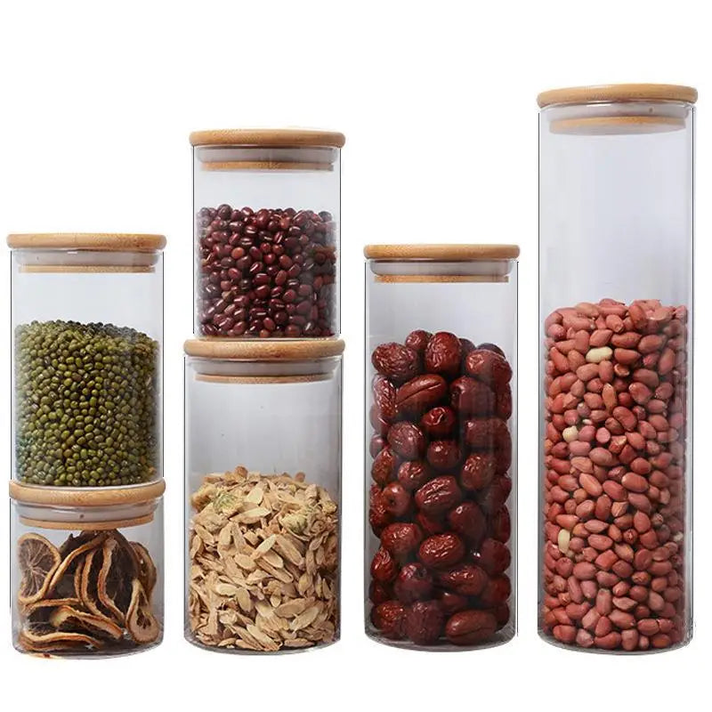 Acacia Wood Dry Fruits & Cookie Storage Jar Canister Set Big Glass Kitchen Pantry Lid for Home Organization for Food Giveaways
