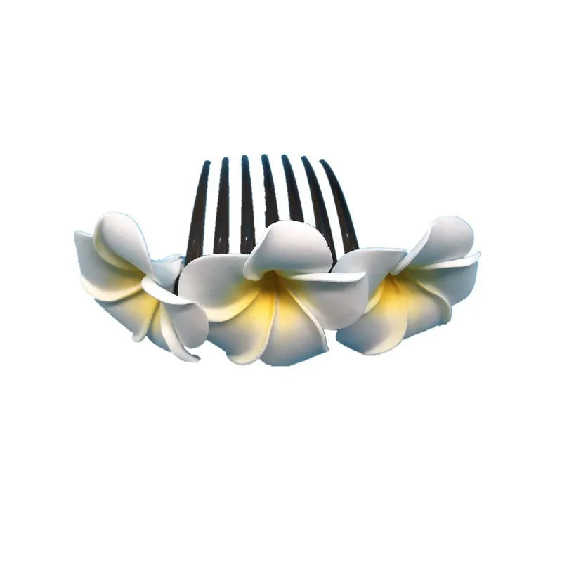 MIO Hawaiian White 3pcs Plumeria Foam Flower Frangipani Hair Clip Comb Party Bridal Wedding Beach Barrettes Hair Accessory