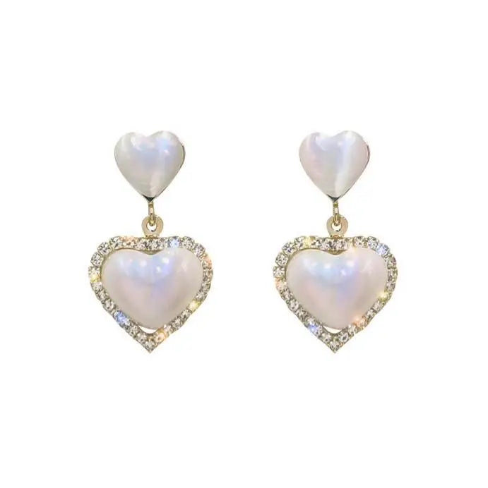 AA00350 Alloy Love Heart Pearl Earrings Korean Elegant Women's Jewelry Rhinestones Summer Party Anniversary Gift Accessories