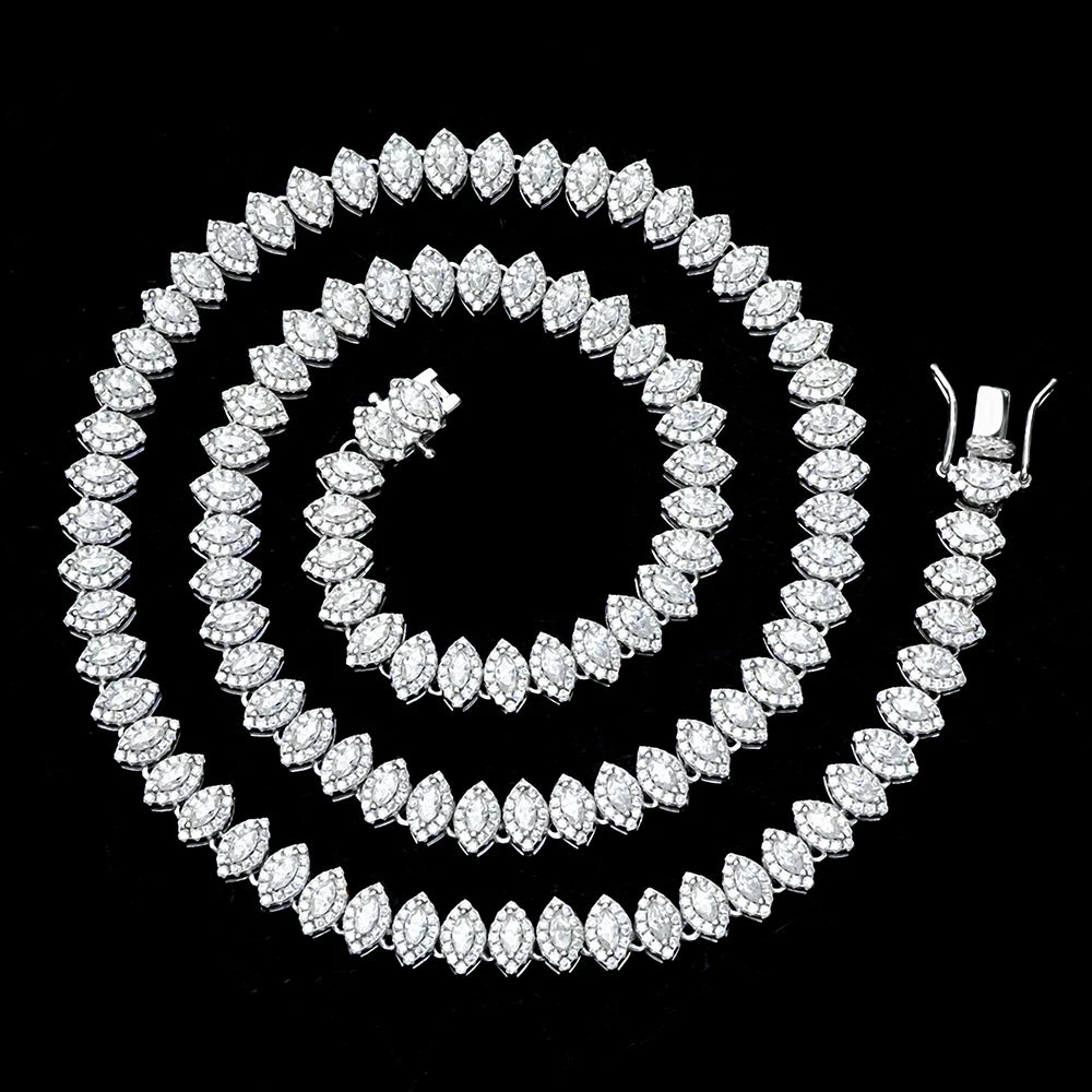 Custom Hip Hop Jewelry Cuban 925 Sterling Silver Lab Grown Diamond Necklace Moissanite Jewelry Marquise Tennis Chain for Women