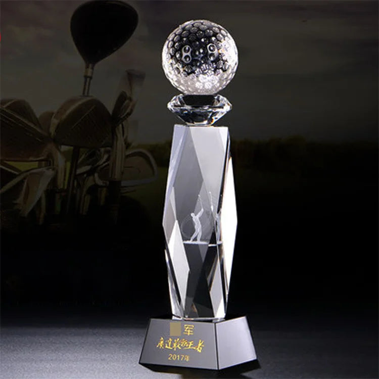 Glass Crystal Golf Trophy with Laser Engraving & UV Printing Durable Sports Award for Team Building and Events