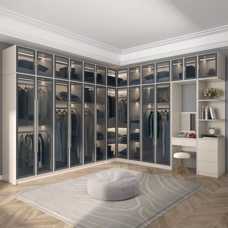 WISH Luxury Design Modern Wooden Wardrobe Melamine Board Door Walk-In Foldable Bedroom Closet Dining Living Room Cabinets Soft