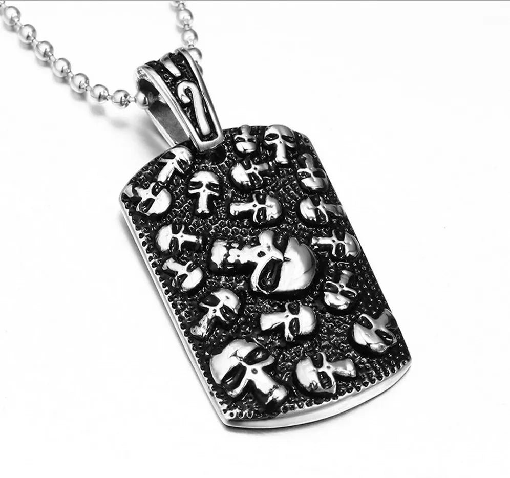 Custom 316L Stainless Steel HipHop Style Free Chain Skull Pendant Necklace Square Tags Fine Pendants & Charms for Men & Women