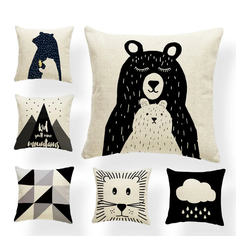 Animal Cushion Case Panda Pillow Case Retro Settee Holiday Gift Geometry Cat Throw Pillow Case Mountains Square Burlap Designer