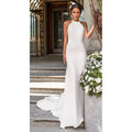 13500#Halter Neck Bohemian Vestido De Novia Sleeveless Outdoor Boho Simple Soft Satin Backless Elegant Wedding Dress Bride Gown