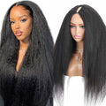 Yaki V Part Kinky Straight Wig Brazilian Virgin Hair Glueless Full Head Clip in Half Wig V Shape Human Hair Wigs for Black Women