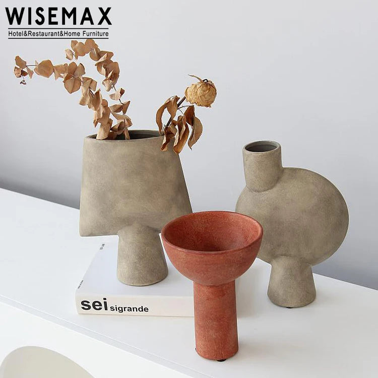 WISEMAX FURNITURE Contemporary Simple Art Ornament Handmade Ceramic Decorations Abstract Geometric Flower Vase