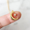 Elegant Gold Plated 925 Sterling Silver Zircon Paved Moon and Star Pendant Necklace for Women